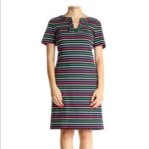 Talbots Bow Stripe Knit Dress V Neck Bow Colorful A Line Short Sleeve Size XS